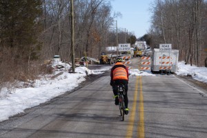 We thought we could sneak by the road closure, but the bridge was actually out.