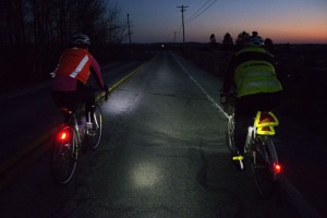 Randonneurs take visibility seriously. Reflective vests, ankle bands, and lights are required after dusk.